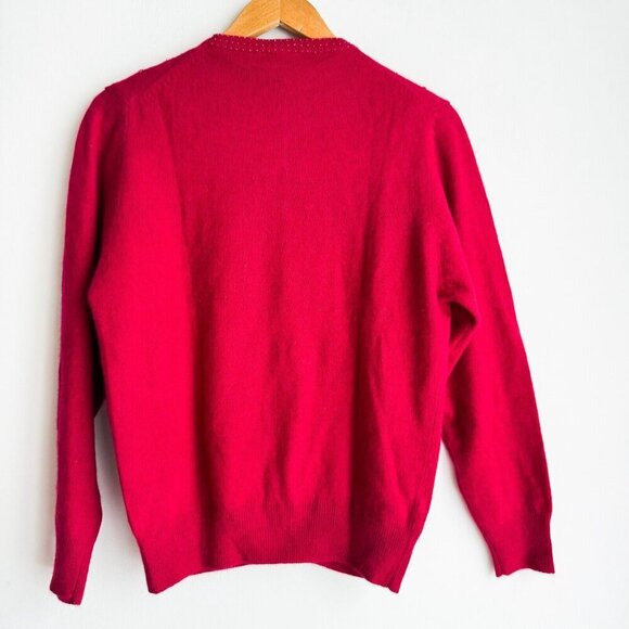 Vintage Wool Angora Hand beaded Raspberry Pink Cardigan NWT M - Picture 6 of 7